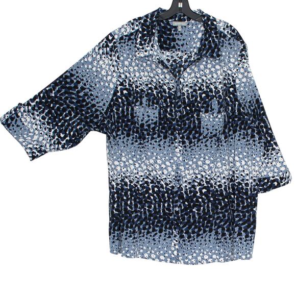 Top 3/4 Sleeve Abstract Smart Casual Workwear Classic Contemporary Blue White 4X - Picture 6 of 7